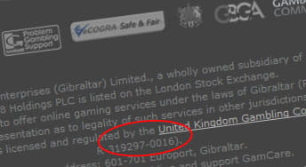 Find the Licence Number in the Footer of the Casino Website